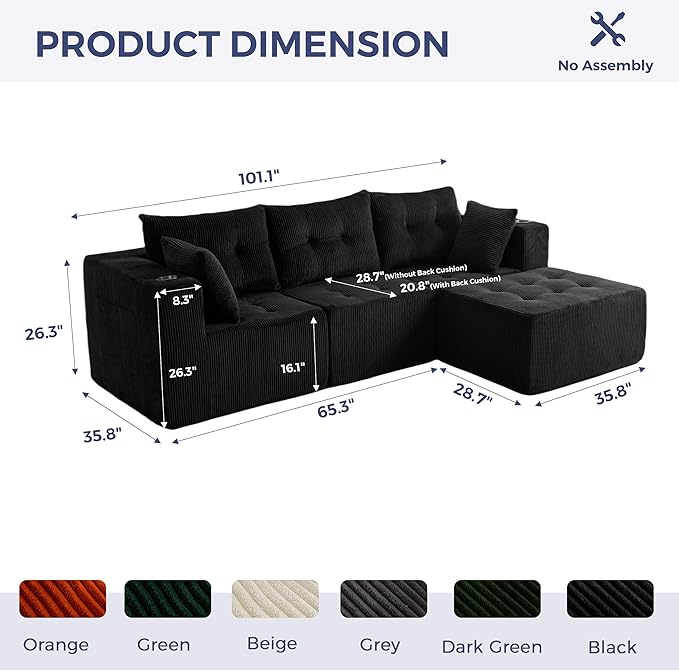 MAXYOYO Modular Sectional Sofa Couch, L Shaped Modern Cloud Couch - Image 2