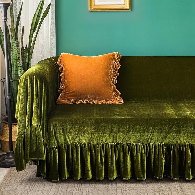 Polyester Sofa Cover Soft Decorative Luxurious Solid Exquisite Ruffle Trim - Image 2