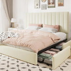 Allewie King Size Storage Bed Frame, Vertical Channel Tufted Adjustable by Allewie