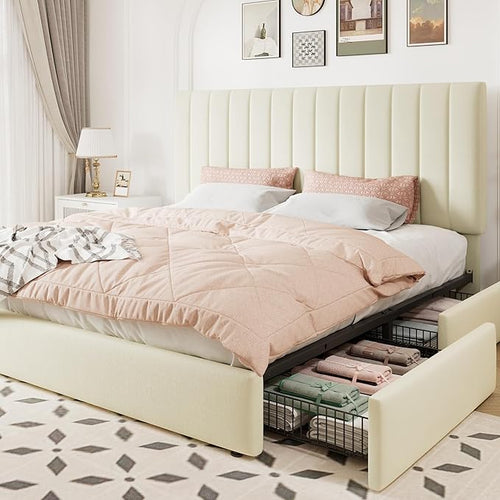 Allewie King Size Storage Bed Frame, Vertical Channel Tufted Adjustable by Allewie