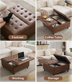 Tbfit Large Square Storage Ottoman Bench, Tufted Upholstered Coffee Table - Image 5