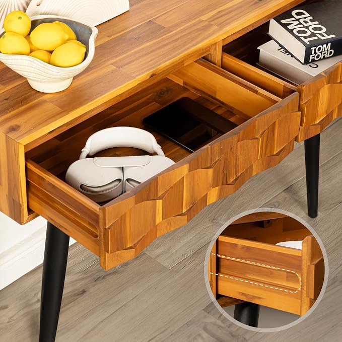 Bme Console Modern Mid-Century 2 Drawers and Metal Legs, Unique Geometric - Image 5