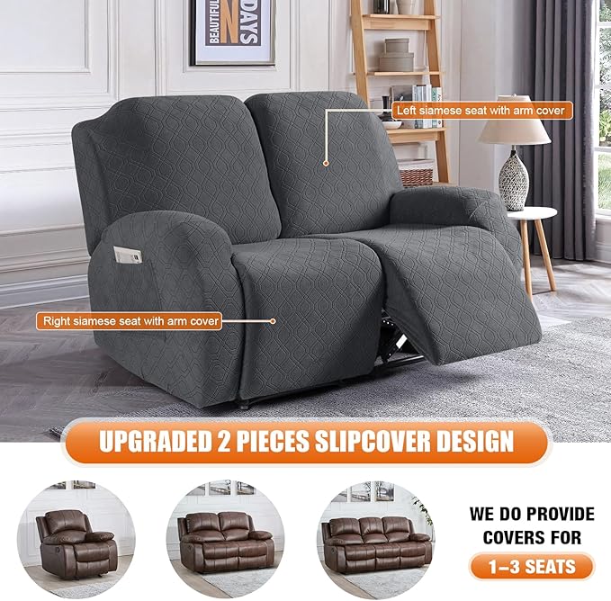 VANSOFY Oversized Recliner Cover, 2-Pieces Stretch Reclining Couch Cover - Image 3
