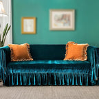 GLORY SEASON Velvet Sofa Cover Soft Decorative Luxurious Solid Exquisite Ruffle by GLORYSEASON