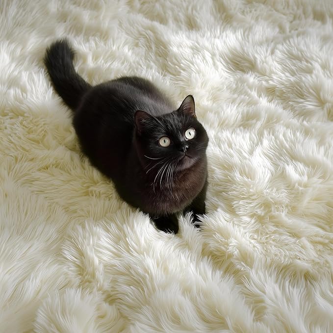 PAGISOFE White Fluffy Shag Washable Area Rugs - Image 6