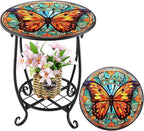 Cinnvoice Outdoor Side Table Round Small Mosaic Patio Accent Indoor End Plant by Cinnvoice