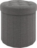 CAROLMADE Round Storage Ottoman, Linen Folding Footrest Stool by CAROLMADE