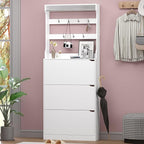 BORNOON Shoe Cabinet with 3 Flip Drawers & Coat Rack, Narrow Hidden Shoe - Image 3