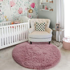 Blush Pink Big Round Rug 8Ft for Kids Bedroom, Large Fluffy Fuzzy Furry Circle - Image 8