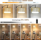 ZECOXOL Arc Floor Lamp with Table and Shelves, Rattan Boho Floor Lamp with - Image 2