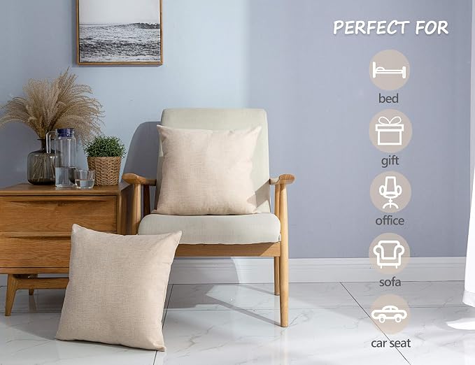 Stellhome Linen Throw Pillow Covers Square Solid Burlap Cushion Covers - Image 3