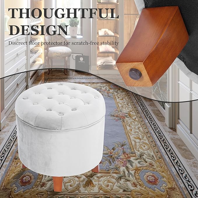Homepop Home Decor | Upholstered Round Velvet Tufted Foot Rest Ottoman | Ottoman - Image 4