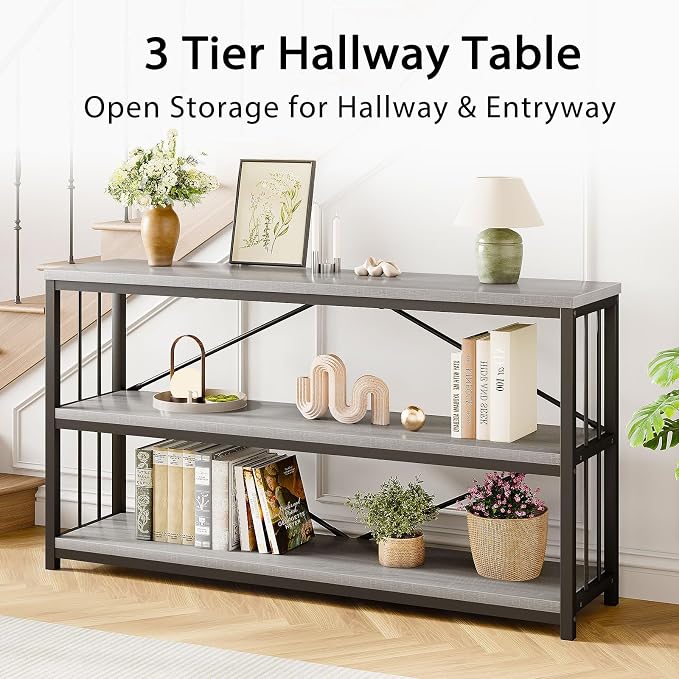 LVB Farmhouse Industrial Console Table, Wood Metal Foyer Entryway Sofa Tables - Image 8