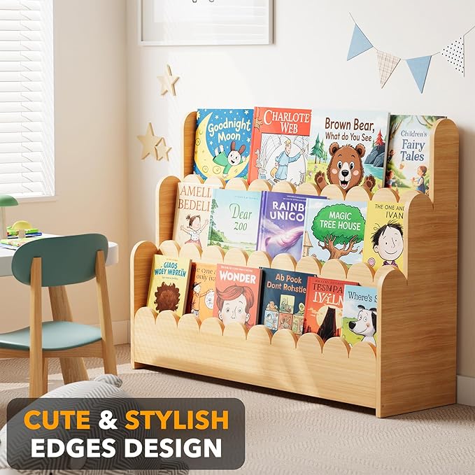 SpaceAid 3-Tier Scalloped Bookshelf, Montessori Bookcase - Image 4