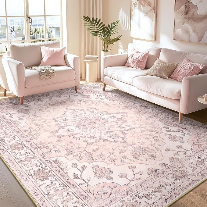 RELEANY Area Rugs 8'x10' Washable Non-Slip, Floral Vintage Distress Print - Image 3