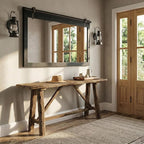 27"x49" Large Black Barn Door Mirror, Solid Wood Framed Accent Wall Mirror - Image 2
