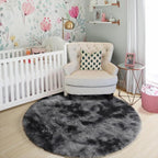 Amdrebio Tie-Dyed Dark Grey Round Area Rugs - Image 8