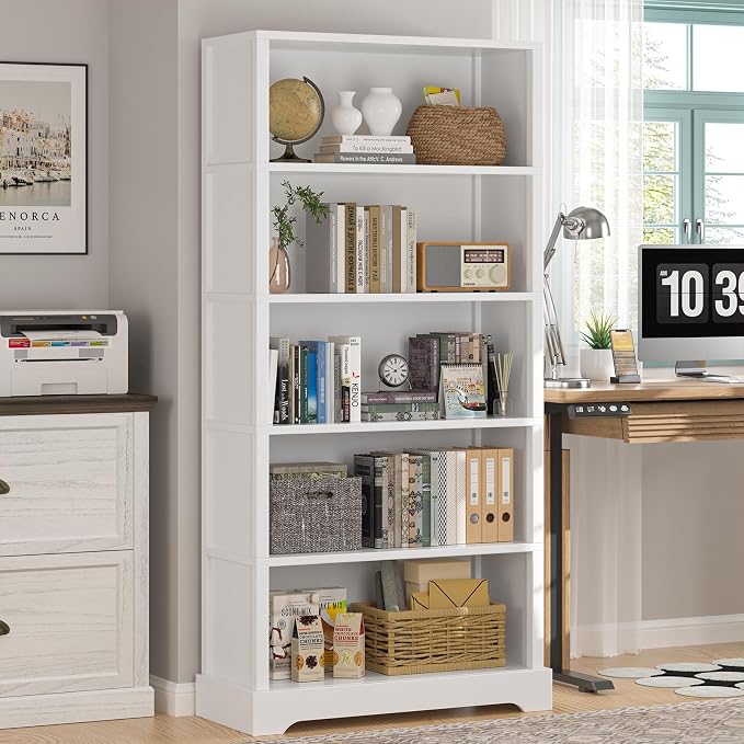 TVU 5-Tier Wooden Book shelf, Floor-Standing Display Bookcase, Farmhouse Style - Image 8