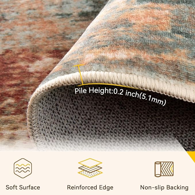 RELEANY Washable Area Rugs 3x12 Non-Slip Modern Abstract Soft - Image 2