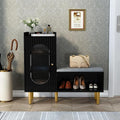 HLR Storage Bench with Glass Door&Shelf, Modern Entryway Shoe Cabinet Bench by HomeDeservesaRelaxLiving