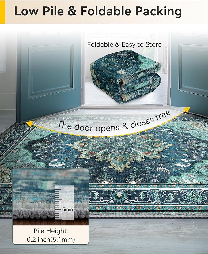RELEANY Area Rugs 3'x4' Washable Non-Slip, Floral Vintage Distress Print - Image 5
