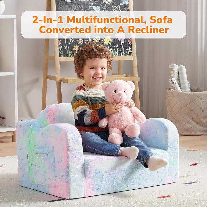 MeMoreCool Glowing Pastel Rainbow Kids Chair, 2-in-1 Foldable Kids Couch and - Image 5