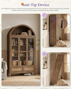 TYBOATLE 75'' Arched Cabinet Classic Farmhouse Design w/Three Glass Doors - Image 4