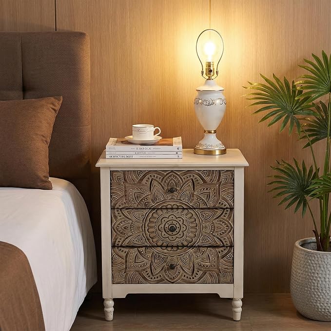 SUNBURY Vintage Wooden Nightstand Set 2, Wood Accent Table - Image 2