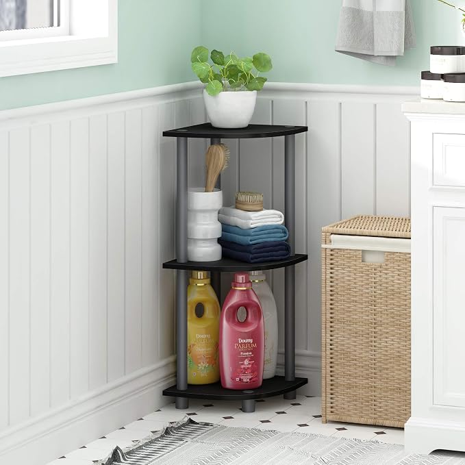 Furinno TURN-N-TUBE Corner Shelf, 3-Tier Corner Bookshelf, Display Storage - Image 2