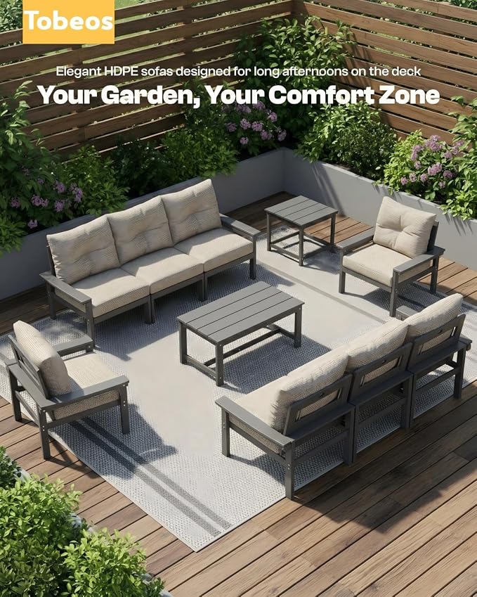 HDPE 4 Piece Patio Furniture Set, All-Weather Outdoor Couch - Image 9