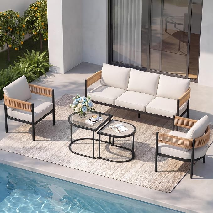 Grand patio 5-Piece Outdoor Furniture Set, 5 Seats Wicker Sofa Conversation Set by GrandPatio
