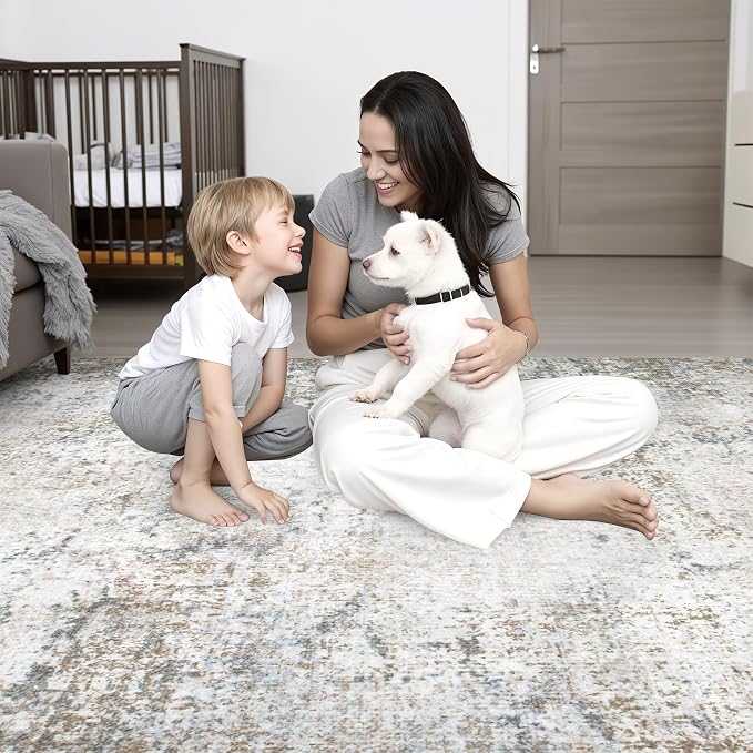 2.6'x8' Runner Rug Washable Rug;Modern Abstract Soft Thin Runner Rug Brown Grey - Image 8