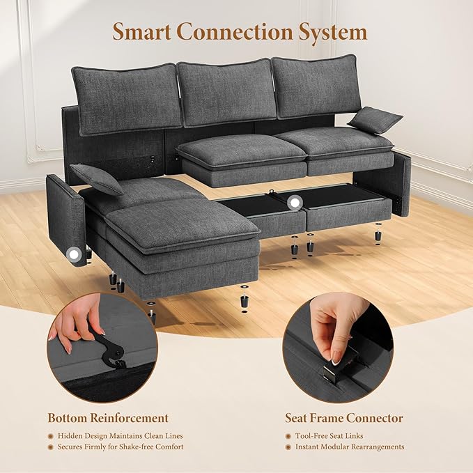 Vesgantti 142" U Shaped Sectional Couch, Comfy Cloud Modular Sectional Sofa - Image 6