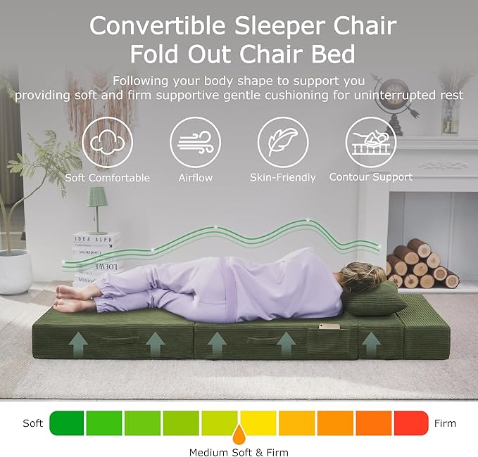 Folding Sofa Bed, 4 in 1 Convertible Sleeper Chair - Image 3