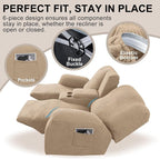 Recliner Loveseat Covers with Console, 6-Piece Stretch Geometric Strokes - Image 4