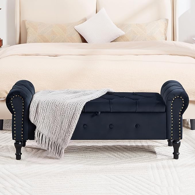 Storage Bench for Bedroom, Velvet 51" End of Bed Bench, Queen Size Bench - Image 3