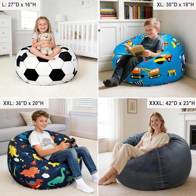 Lukeight Excavator Stuffed Animals Storage Bean Bag Chair Cover - Image 4