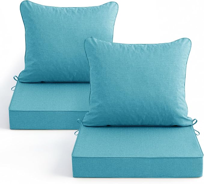 Summsun Faux Linen Outdoor Chair Cushions, Water Resistant Backrest and Seat by SUMMSUN