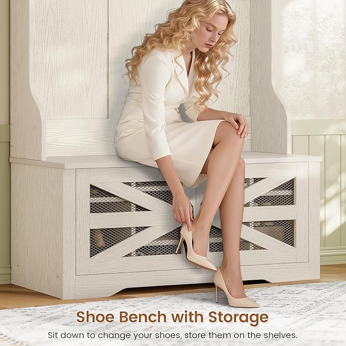 Itaar Hall Tree with Bench and Shoe Storage, 5-in-1 Entryway Bench with Coat - Image 6