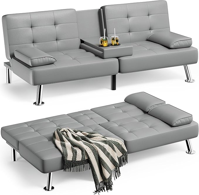 Homall Futon Sofa Bed, Leather Futon Couch by Homall