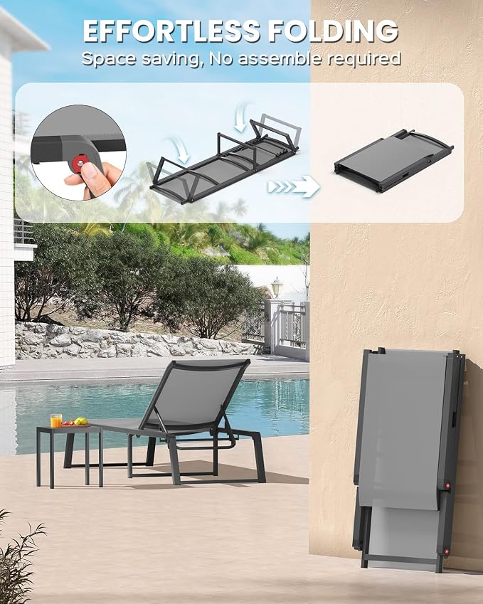 Aluminum Chaise Lounge Chair Outdoor, Foldable& No Assembly Patio Pool Lounge - Image 3