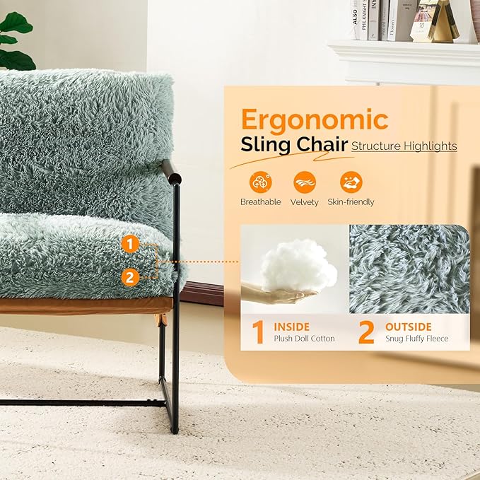 VINGLI 28" Wide Plush Upholstery Sling Modern Accent Chairs Set of 2, Reading - Image 5