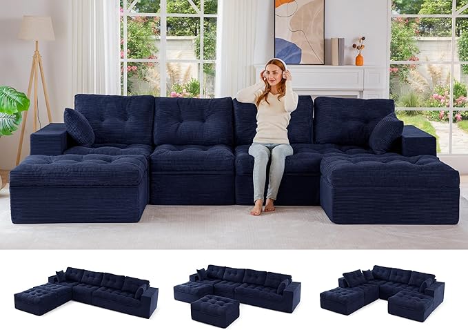 MAXYOYO 132" U Shaped Modular Sectional Sofa by MAXYOYO