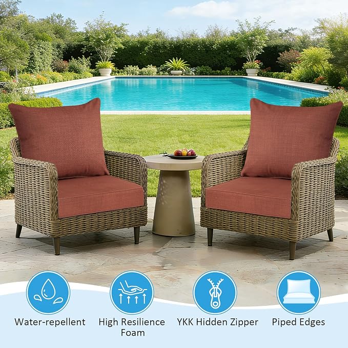 Outdoor Deep Seat & Back Cushion Set, 24 x 24 Inch Water Repellent and Fade - Image 3