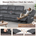 Yolsali Manual Reclining Sectional Sofa Set, 5 Seats 1+1+3 Dutch Velvet - Image 4