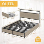 Lifezone Queen Bed Frame with 2-Tier Storage Headboard, Metal Platform Bed - Image 2