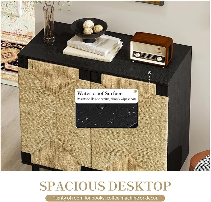 31.5" Black Accent Storage Cabinet, Modern Boho Sideboard - Image 7