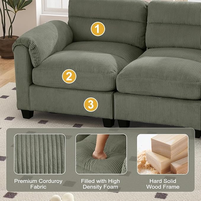 HAOMARKETS Corduroy Sofa Set, Upholstered Ottoman, Loveseat Set of 2, and - Image 5