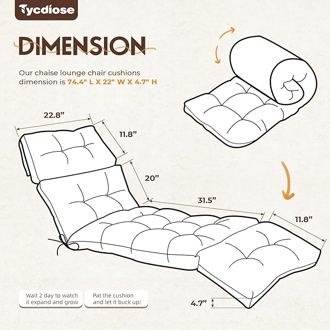 Chaise Lounge Cushions Outdoor Set of 2, 74.4 x 22 x 4.7 Inches Thickened - Image 2