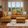 97.5" Yellow L Shaped Couch Set Leather, Modular Sectional Couches by Topcomfy